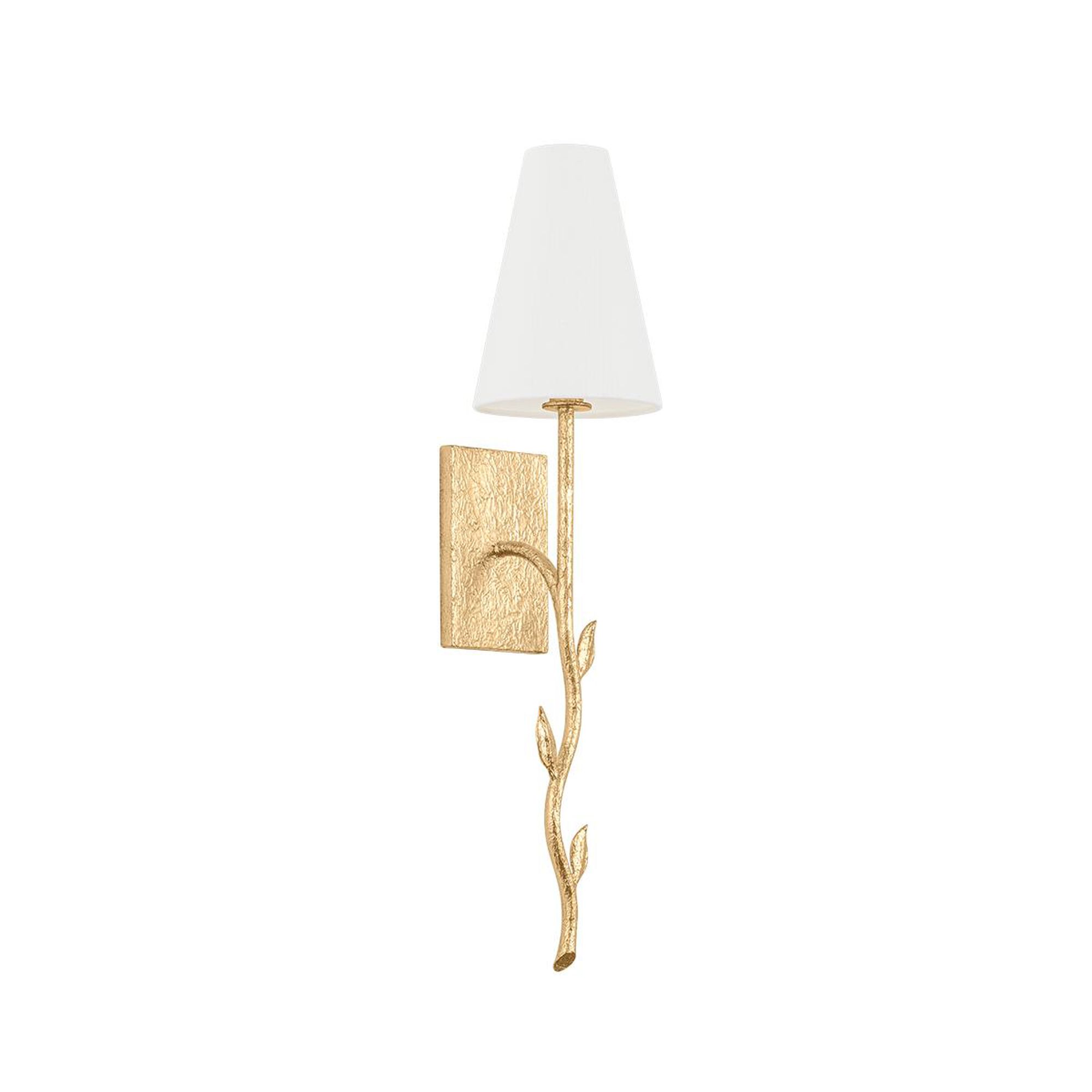 Shown in Vintage Gold Leaf finish and Off White Linen shade