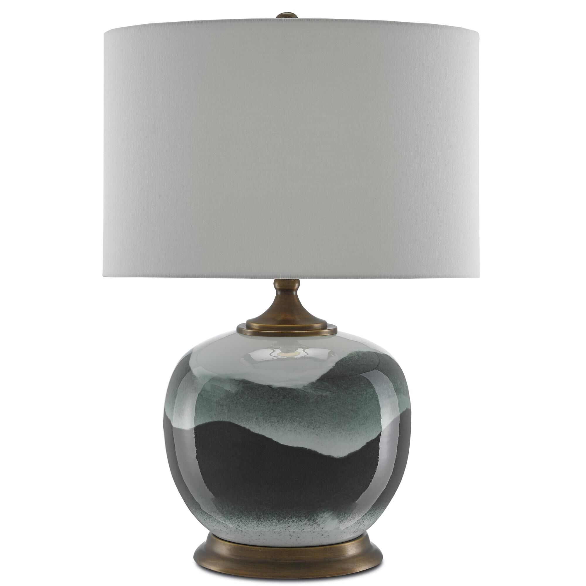 Shown in White-Green-Antique Brass finish and White Linen shade