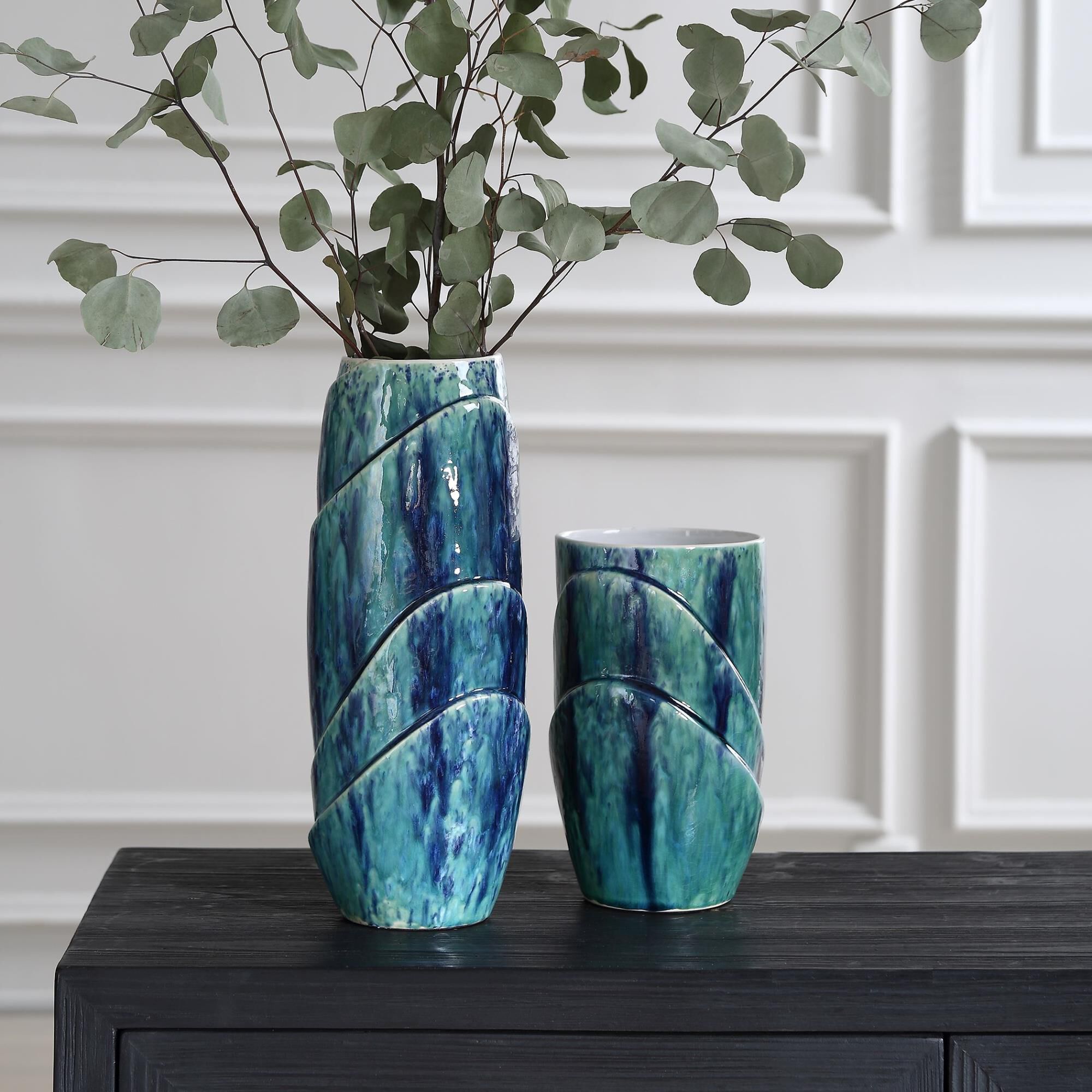 Shown in Introducing Our Stunning Set Of Two Ceramic Vases, A Harmonious Blend Of Nature's Hues. Crafted With finish