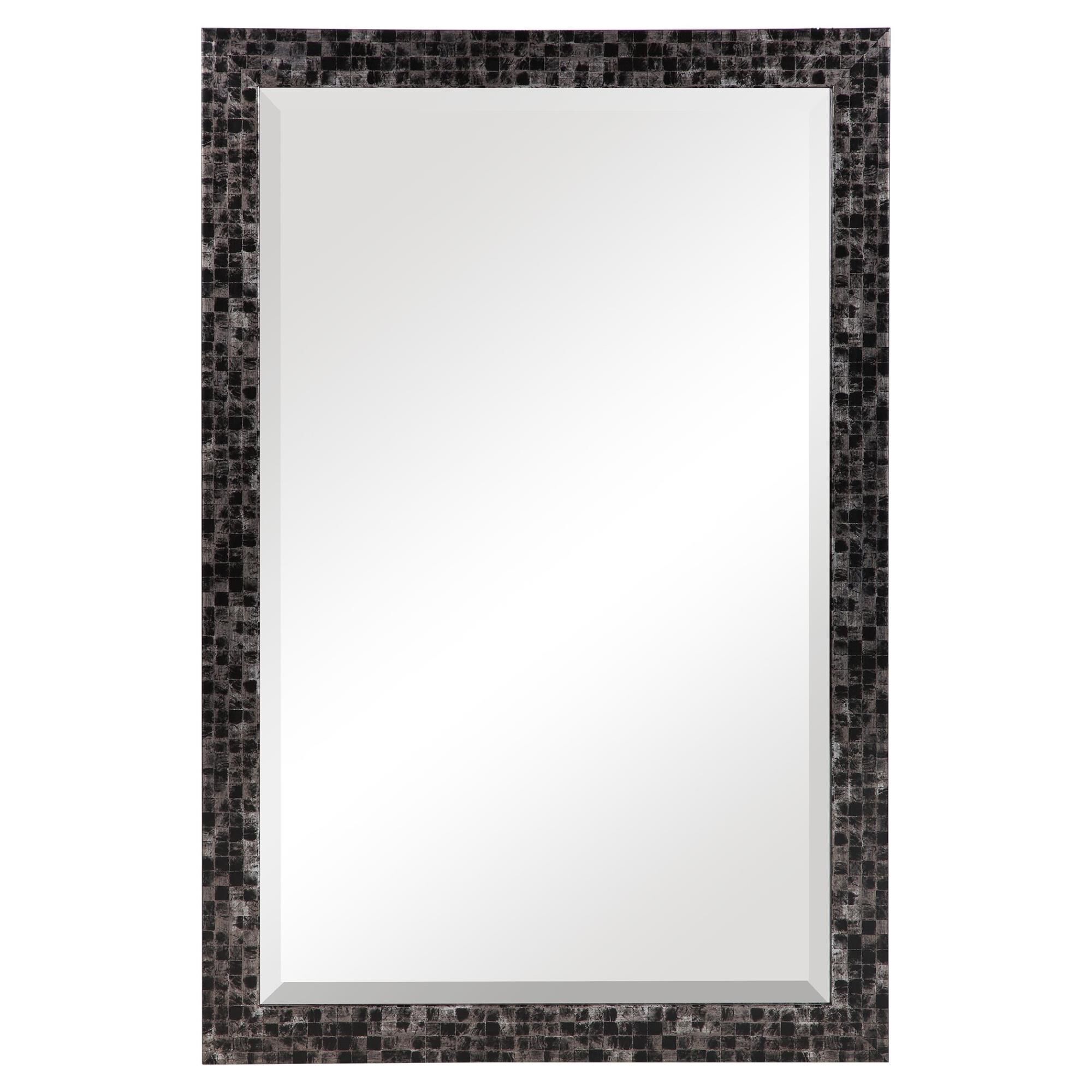 Shown in Contemporary Style Vanity Mirror Features A Gray, Silver, And Black Mosaic Style Frame. Mirror Has 1 finish