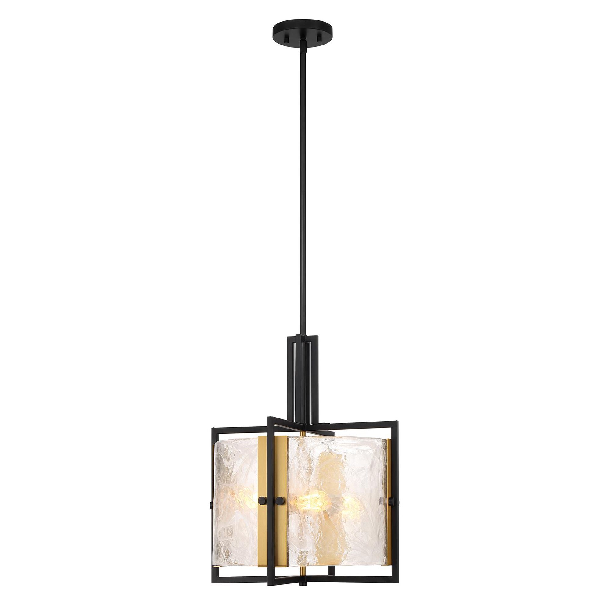 Shown in Matte Black With Warm Brass Accents finish and Strie Piastra glass