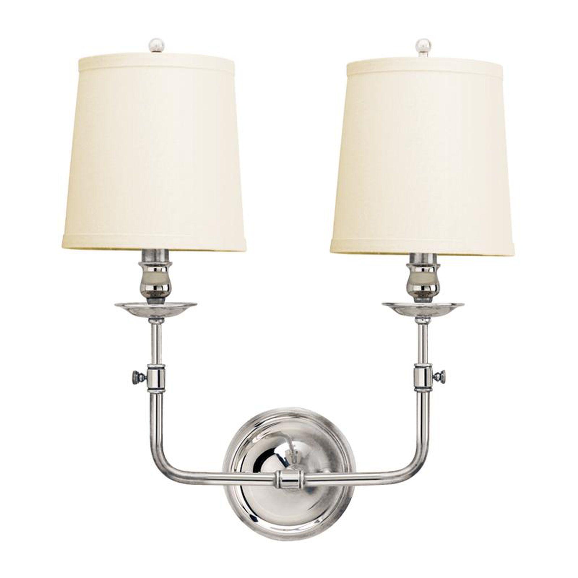 Shown in Polished Nickel finish and Off White Linen shade