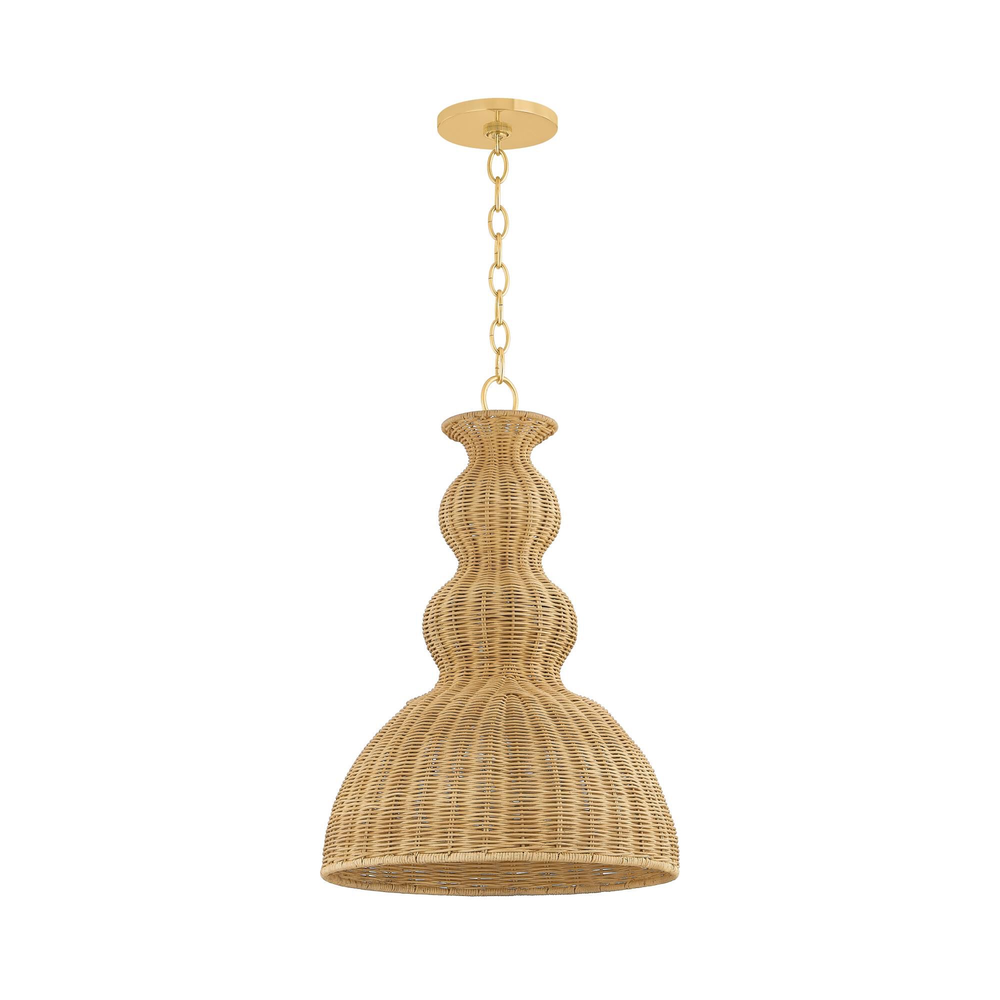 Shown in Aged Brass finish and Natural Woven shade