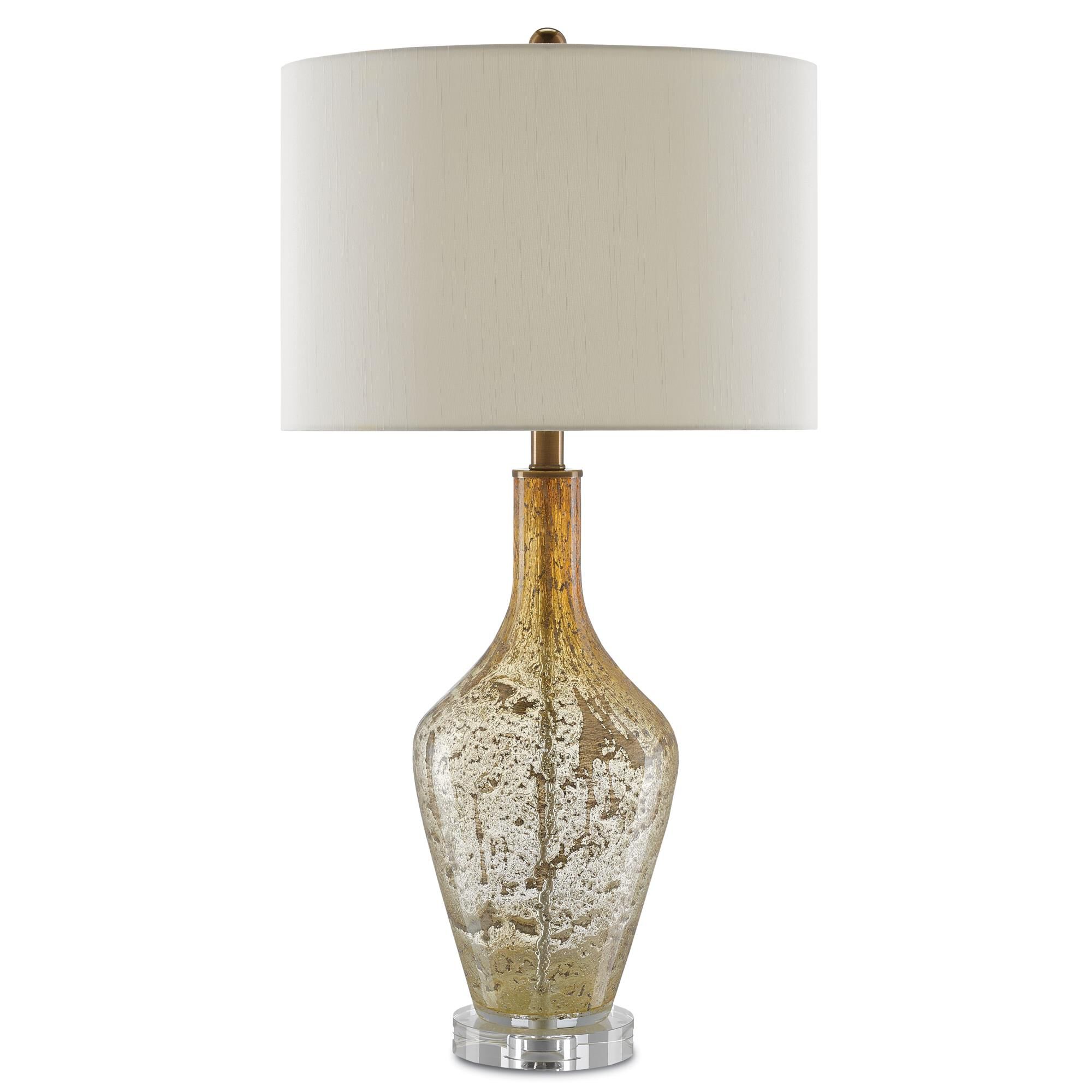 Shown in Champagne Speckled Glass-Clear finish and Eggshell Shantung shade