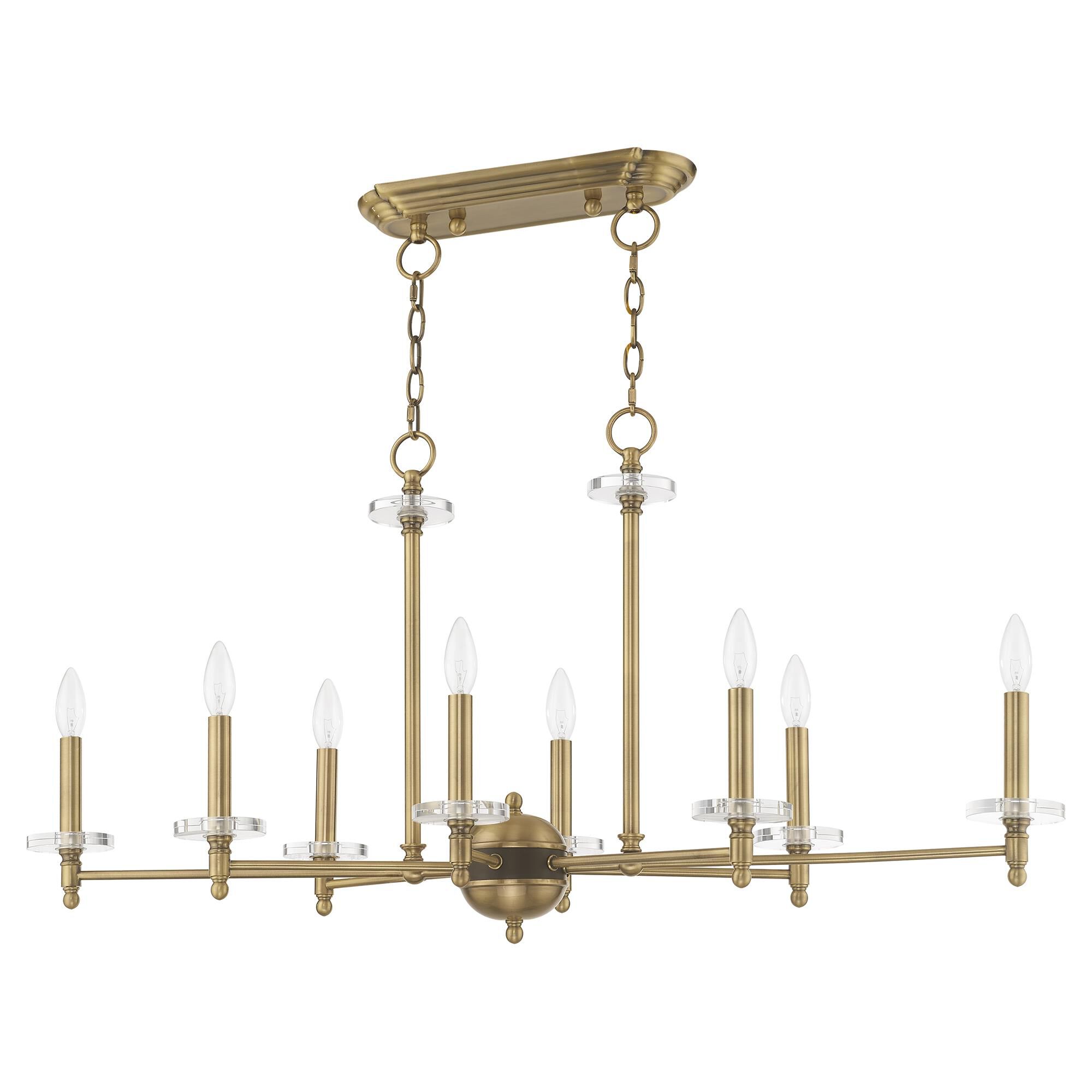 Shown in Antique Brass finish and Clear Crystal Bobeches glass